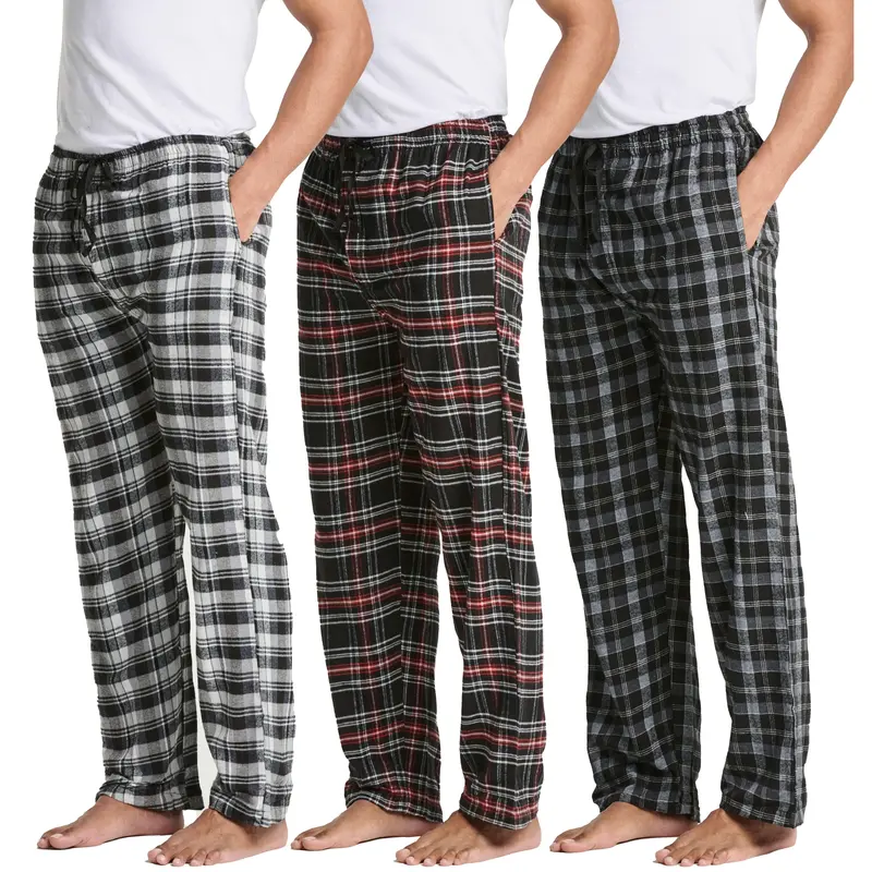 3 Set Cotton Flannel Plaid Lounge Pajama 