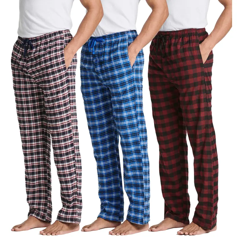 3 Set Cotton Flannel Plaid Lounge Pajama 