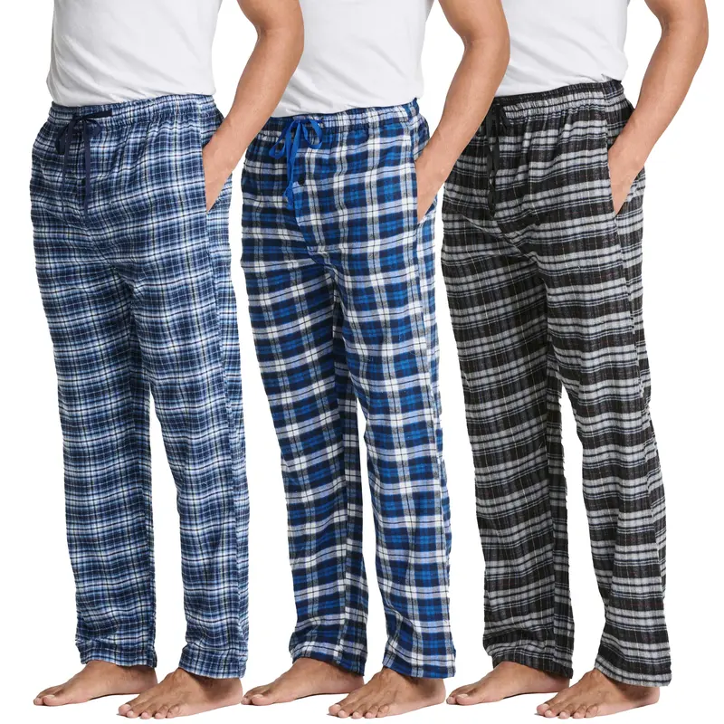 3 Set Cotton Flannel Plaid Lounge Pajama 