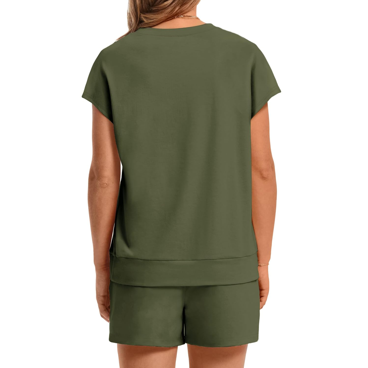 2 Pieces Cap Sleeve Top And Drawstring Shorts Set For Women