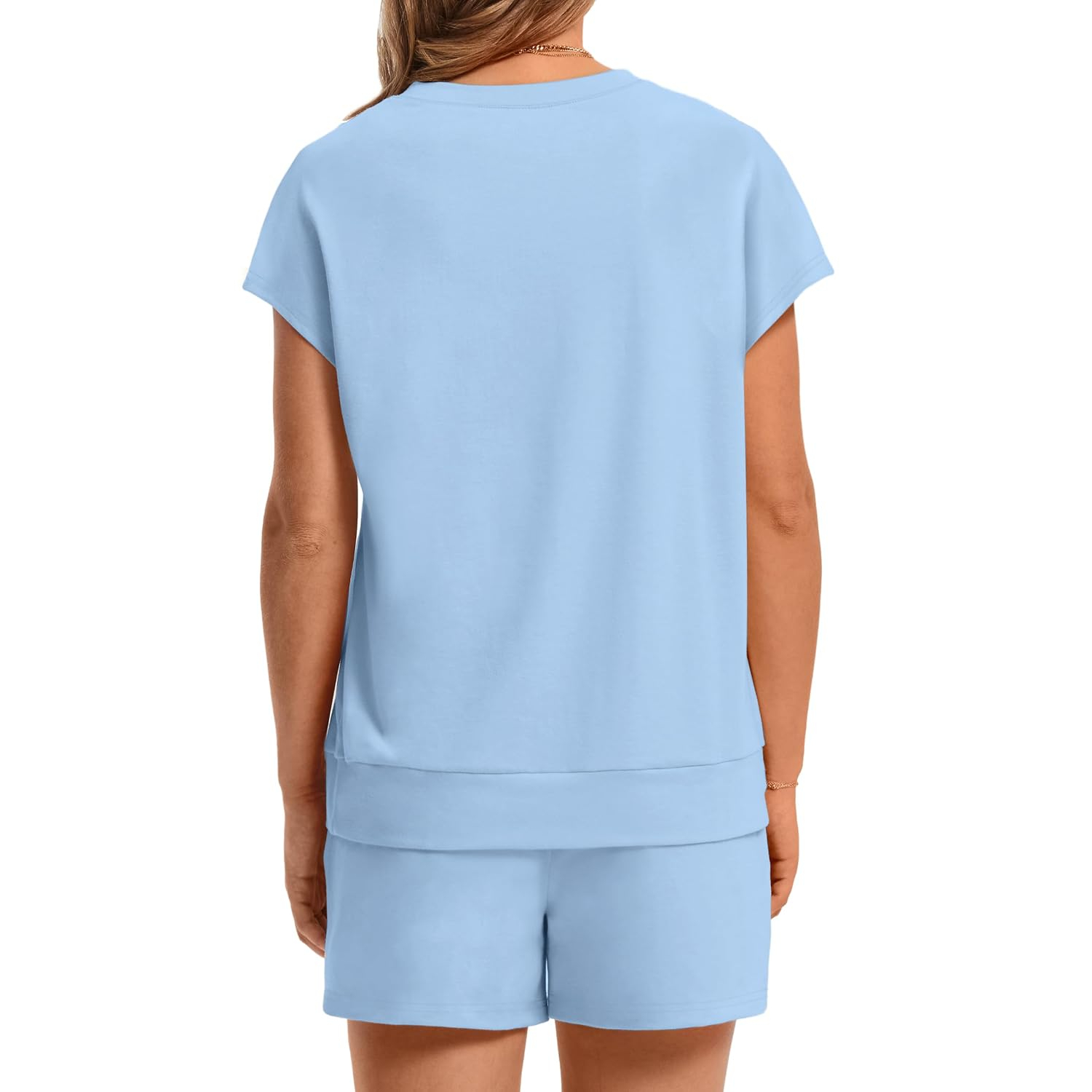 2 Pieces Cap Sleeve Top And Drawstring Shorts Set For Women