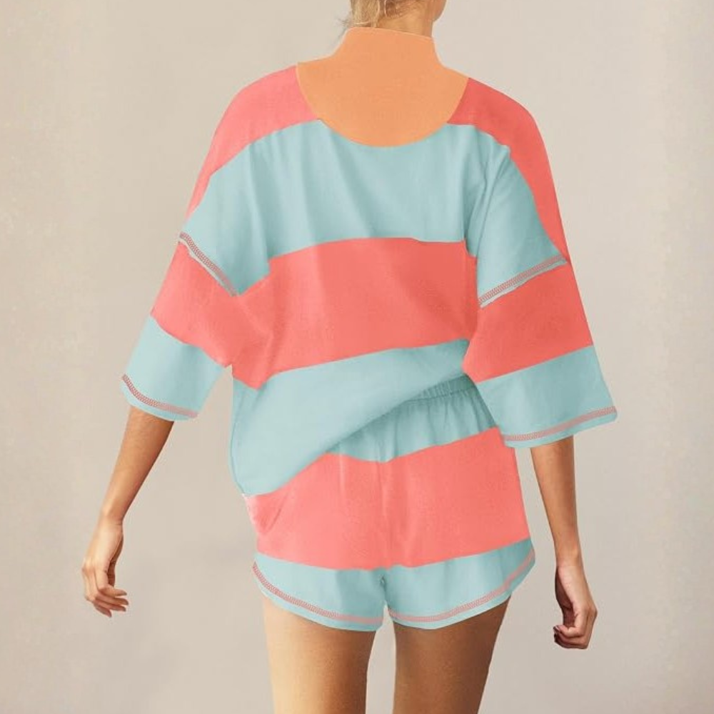 Two Piece Outfit Tracksuit Oversized Lounge Shorts With Pockets For Women