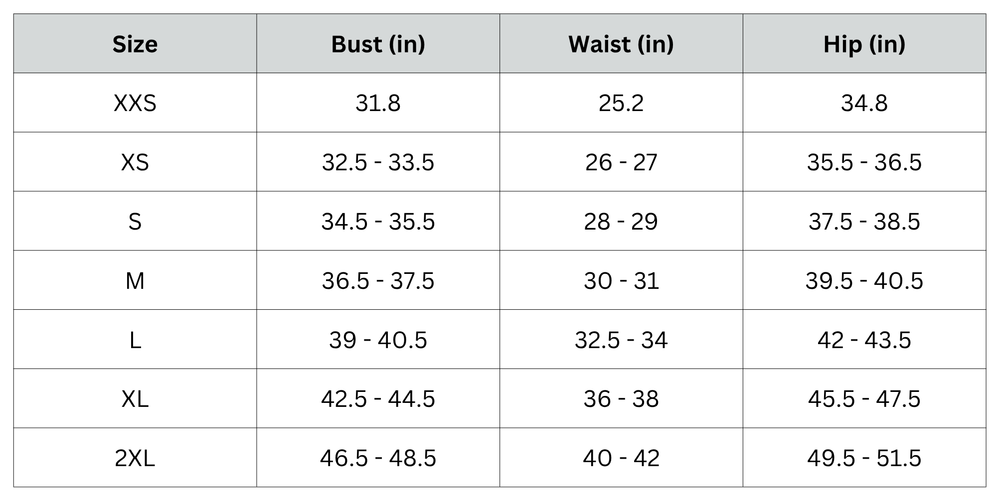 Size Chart