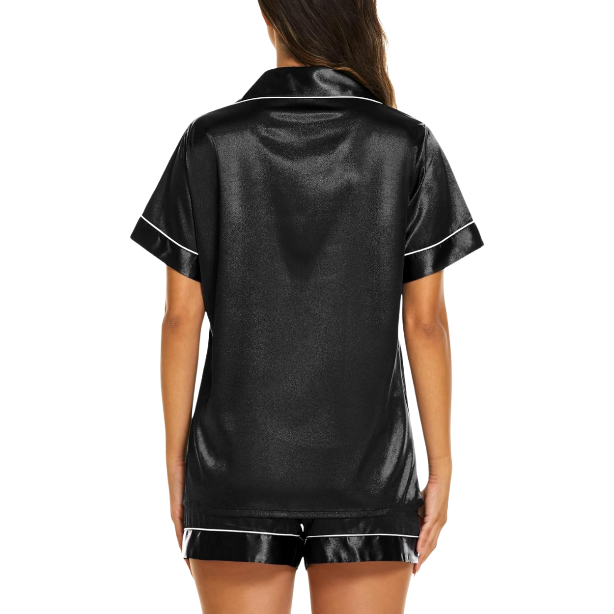 Casual Silk Pajama Set With Short Sleeve Button Down Shirt And Shorts For Women