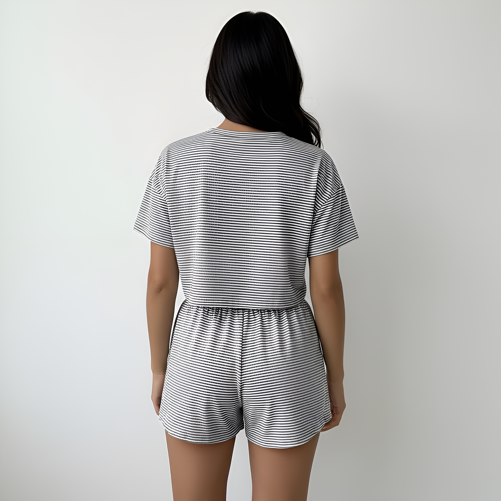 Two Piece Striped Print T Shirt And Split Shorts Pajamas Set For Women