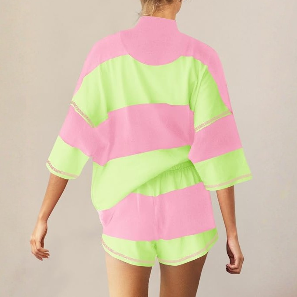 Two Piece Outfit Tracksuit Oversized Lounge Shorts With Pockets For Women