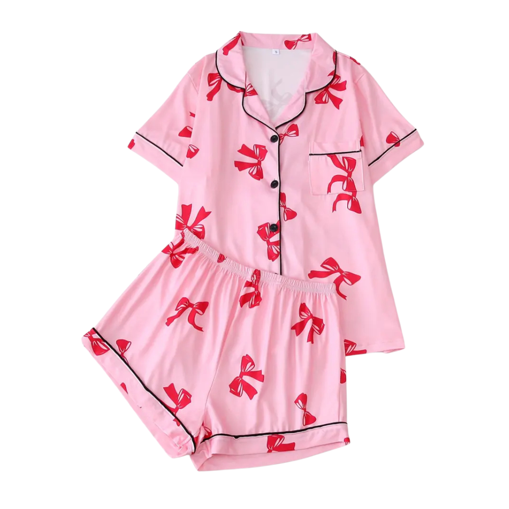 Printed Button Front Shirt And Shorts Pajama Lounge Set For Women