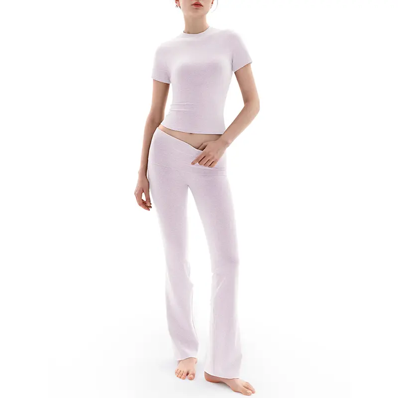 Casual Lounge Set With Short Sleeve Top And Flare Pants For Women