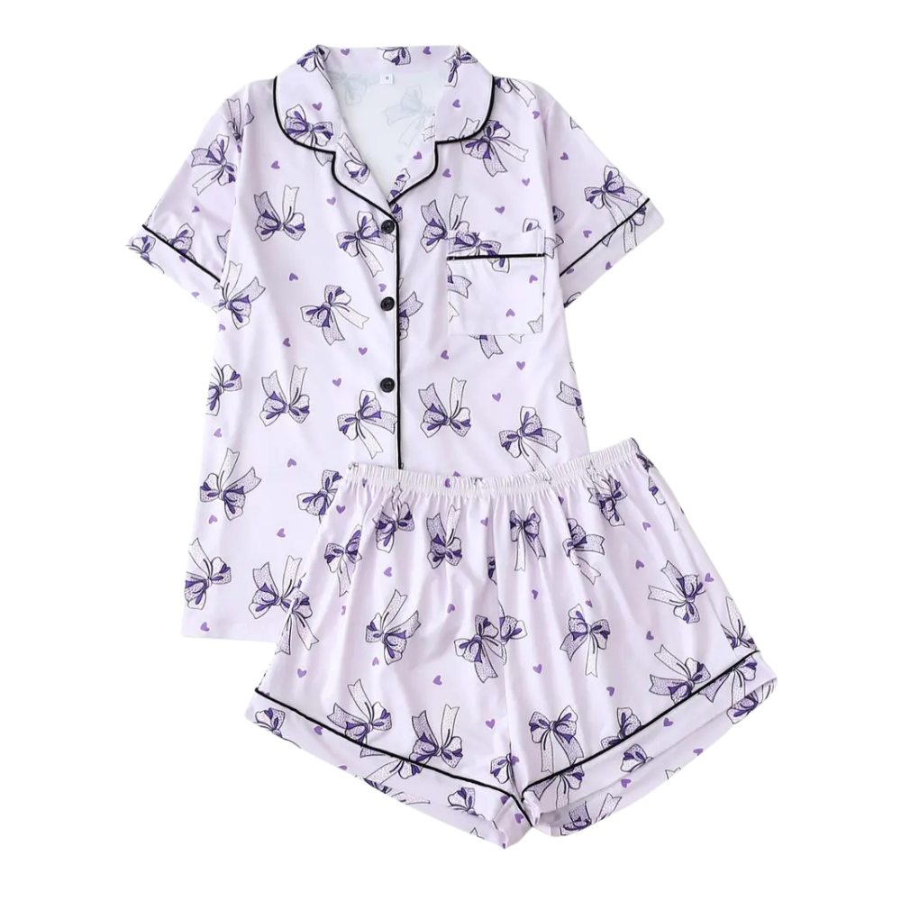 Printed Button Front Shirt And Shorts Pajama Lounge Set For Women