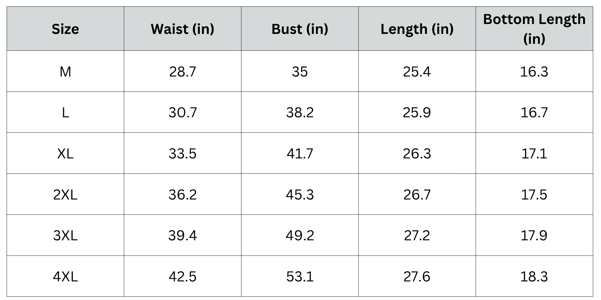 Size Chart