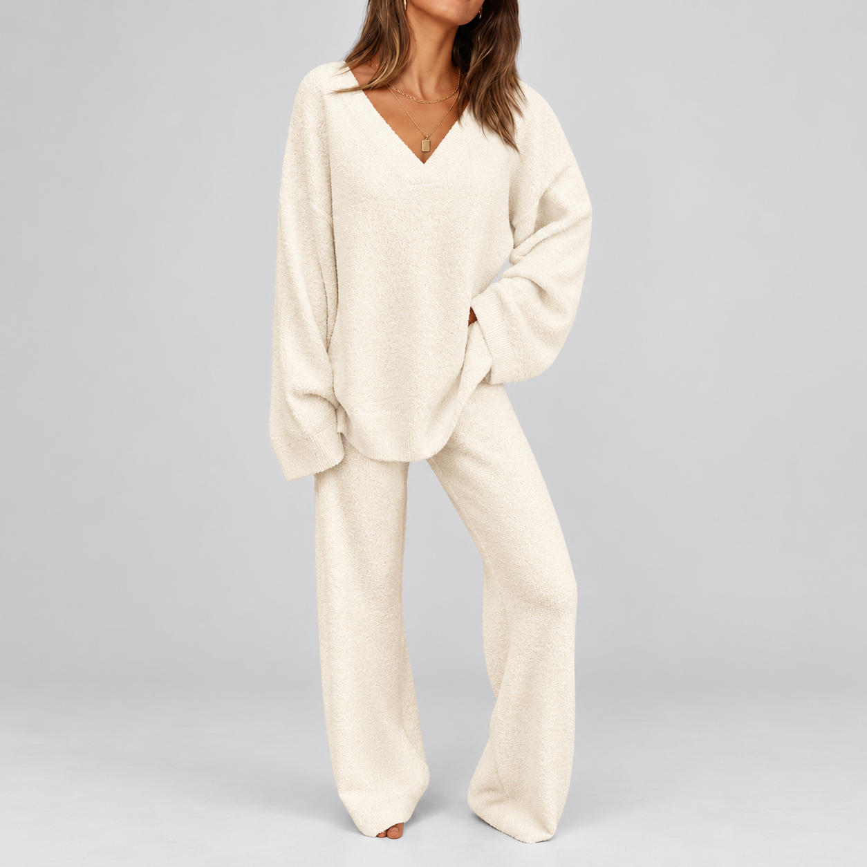 2 Piece Set Collar Tops Pants Loungewear Pajama For Women