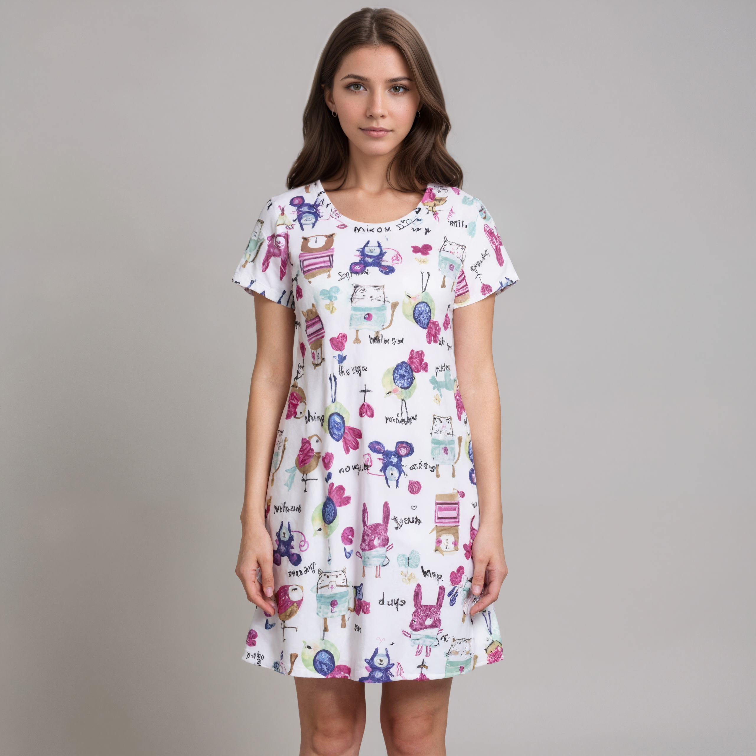 Cotton Nightdress With Floral Pattern