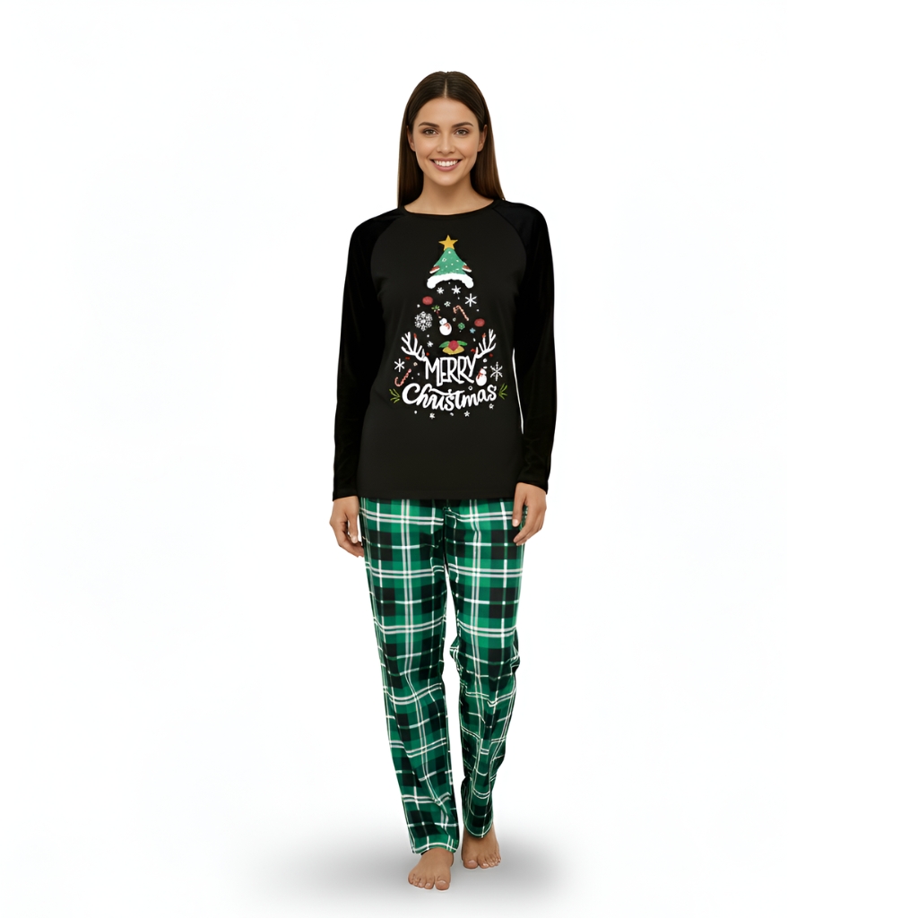 Plaid Merry Christmas Tree Printed Family Matching Pajama Set
