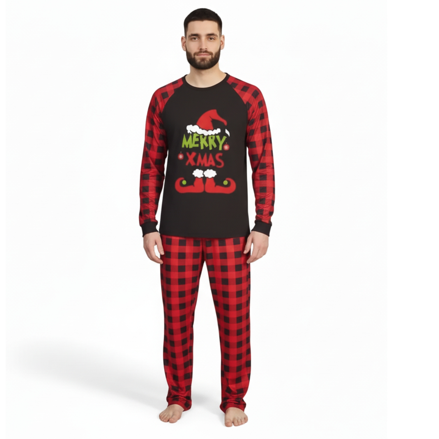 Santa Hat Merry Xmas Printed Family Matching Christmas Pajama Set