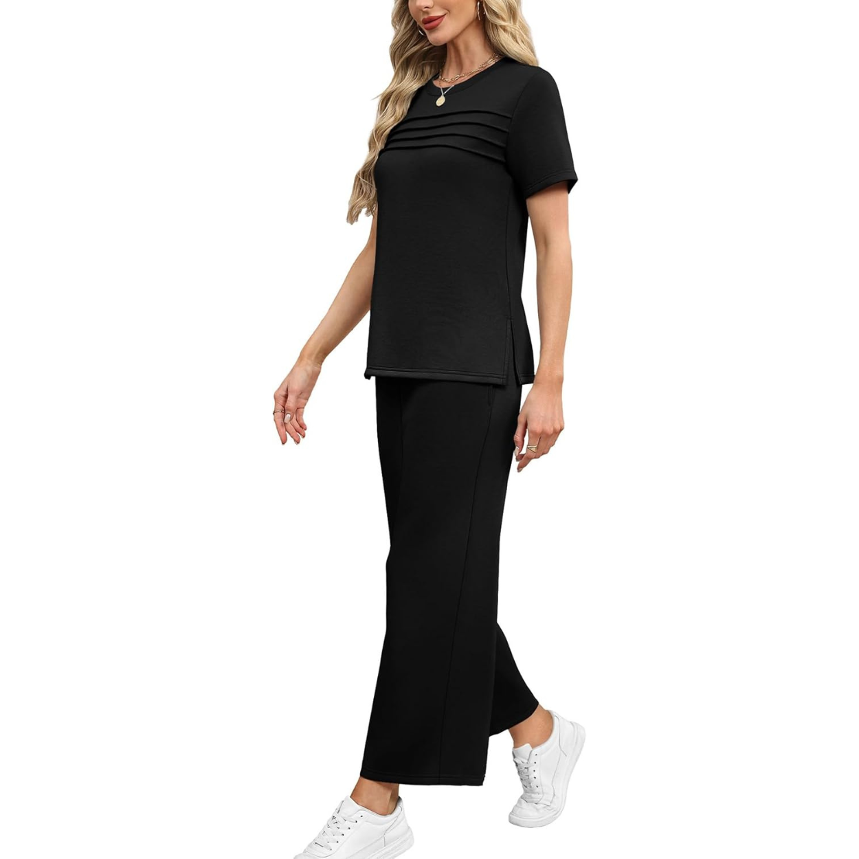 Two Piece Travel Set with Wide Length Pants For Women