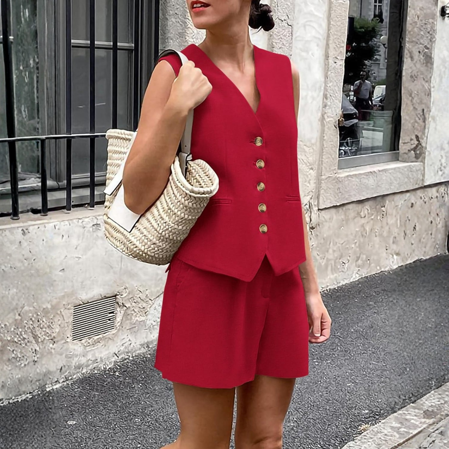 2 Pieces Sleeveless Vest Top And Shorts Set For Women
