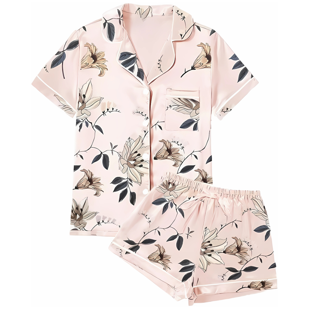 4Pcs Satin Silky Womens Short Sleeve Shirt Pajamas Set