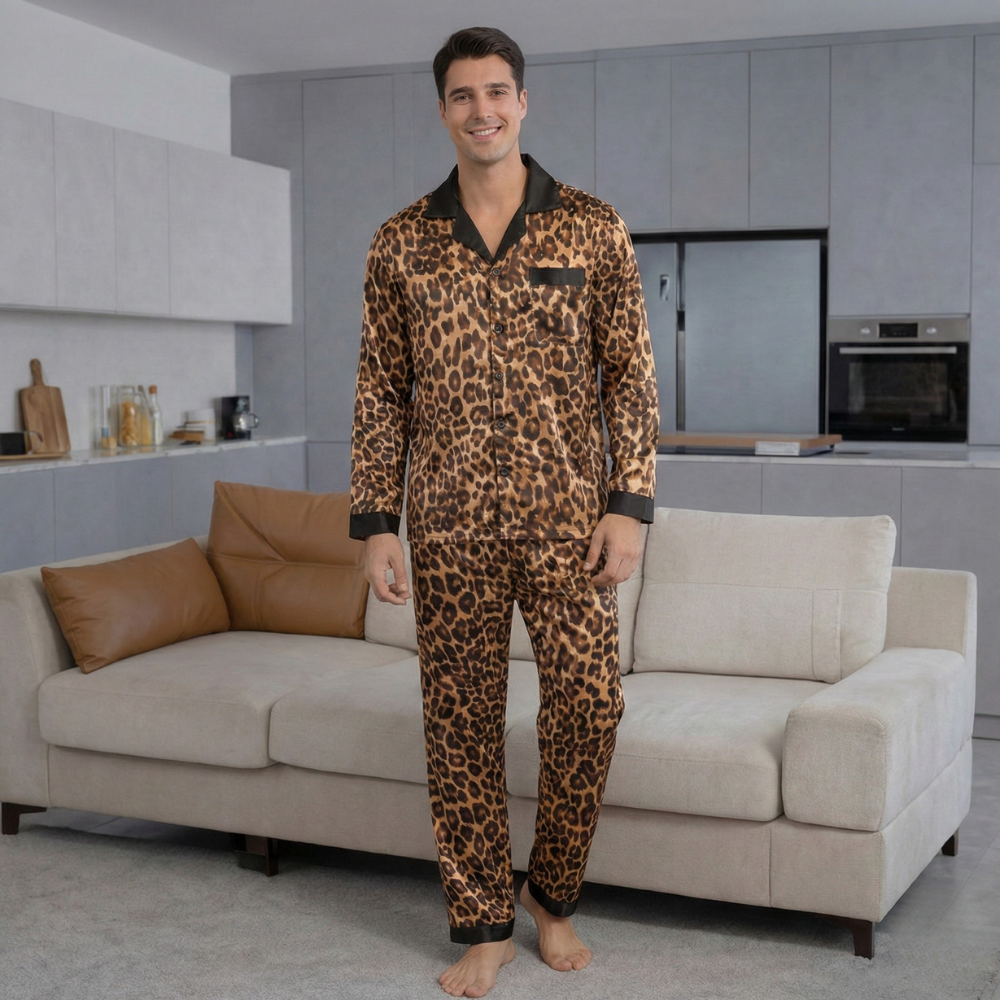 Long Sleeve Leopard Print Matching Pajama Set For Couple