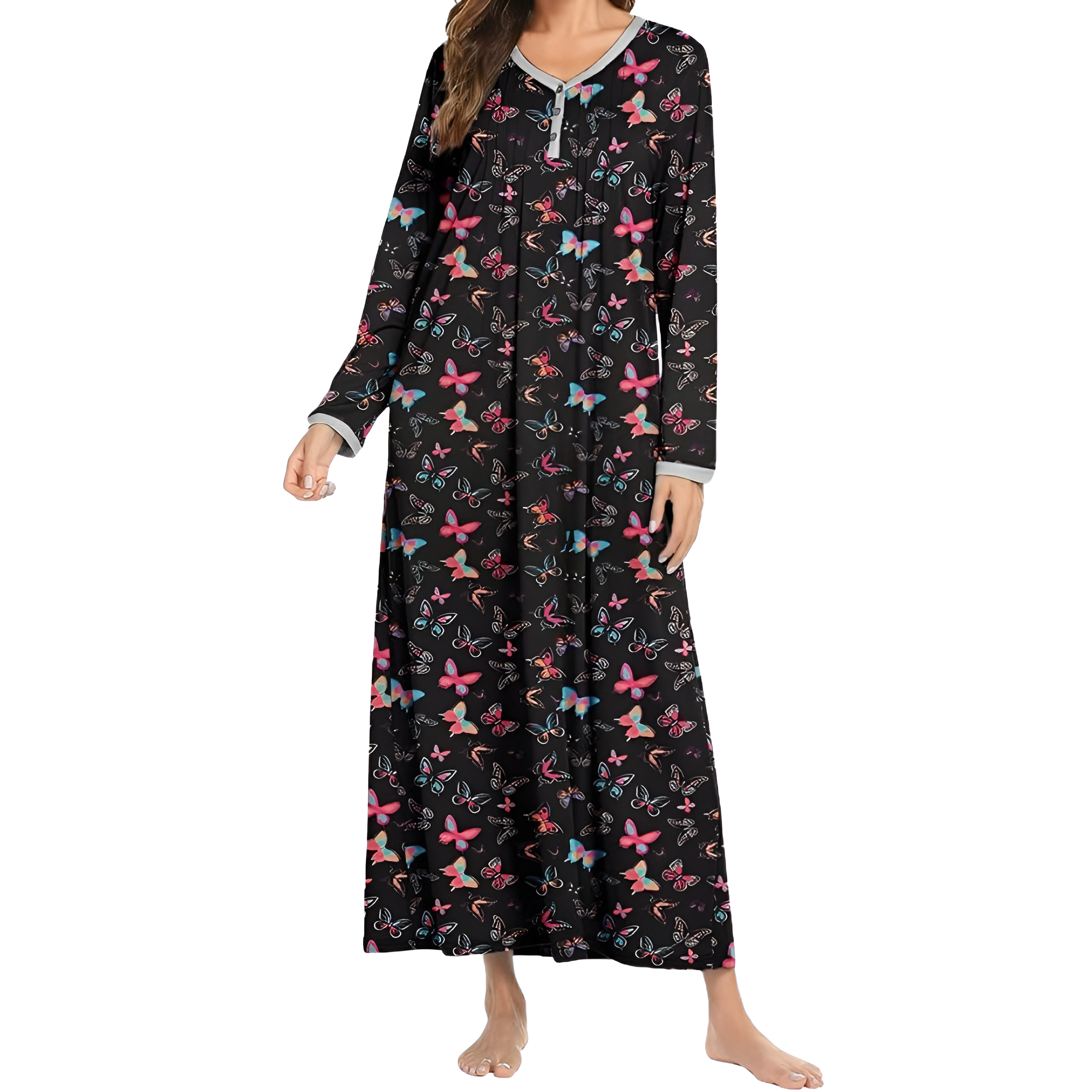 Henley Long Sleeve Nightgown Sleepwear For Women