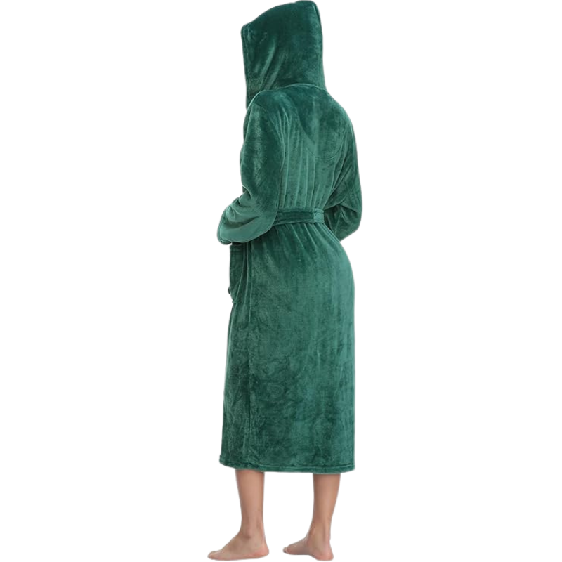 Womens Robes Plush Fleece Hooded Bathrobe Thick Nightgown With Pockets Fluffy Sleepwear