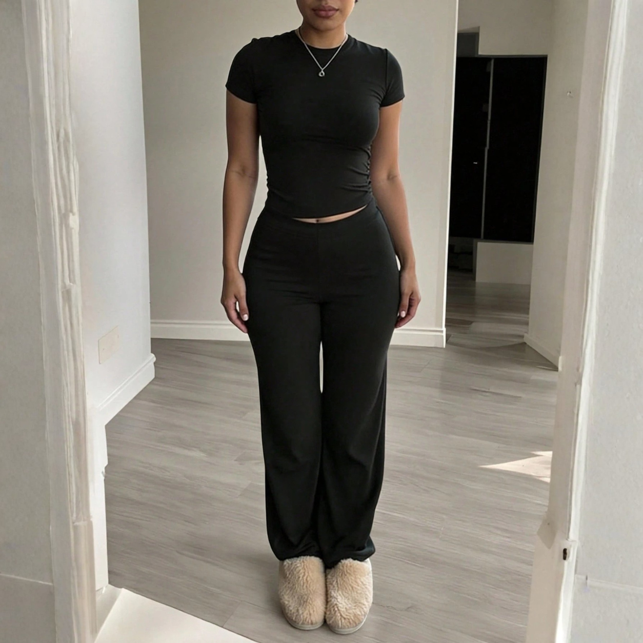 Fitted Short Sleeve T Shirt and Pants 2 Piece Casual Set for Women