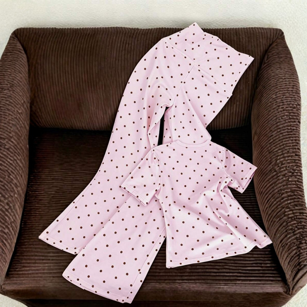 2 Pieces Polka Dot T Shirt And Pants Set For Women