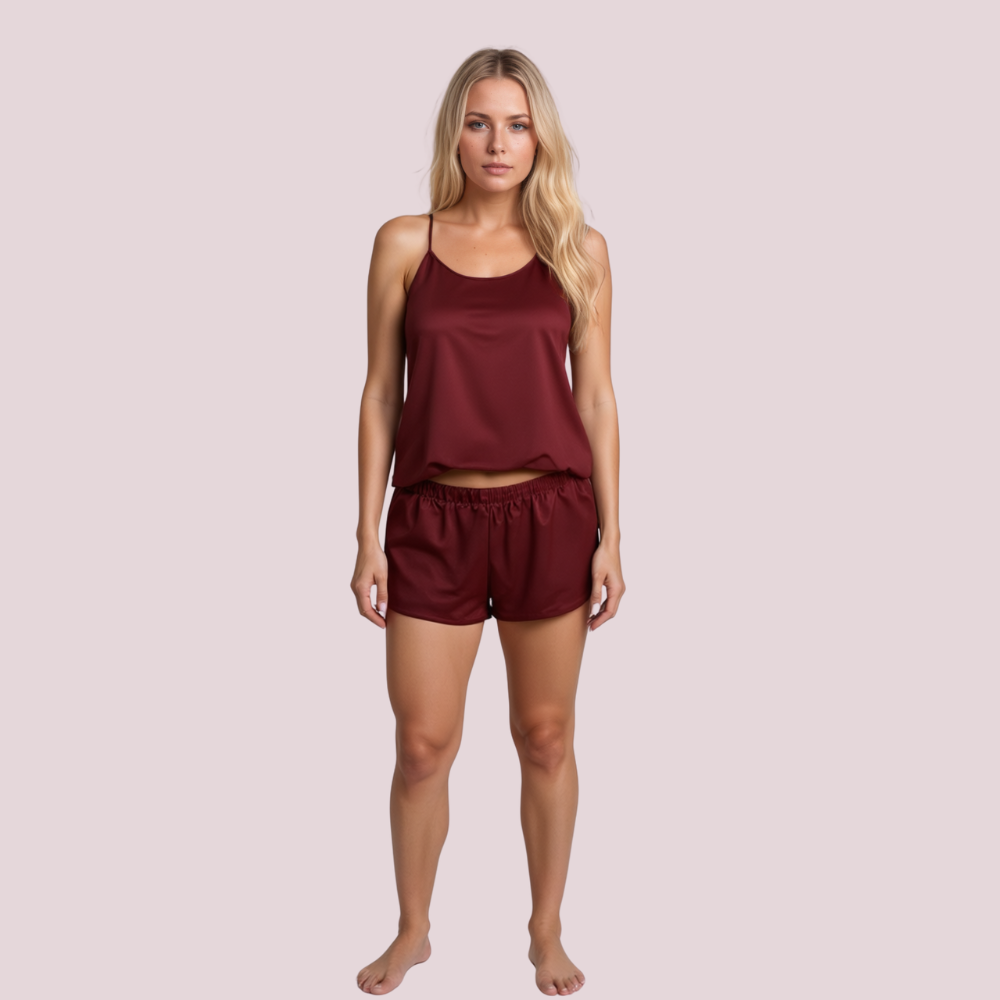 Satin Cami Pajama Set with Adjustable Straps and Shorts