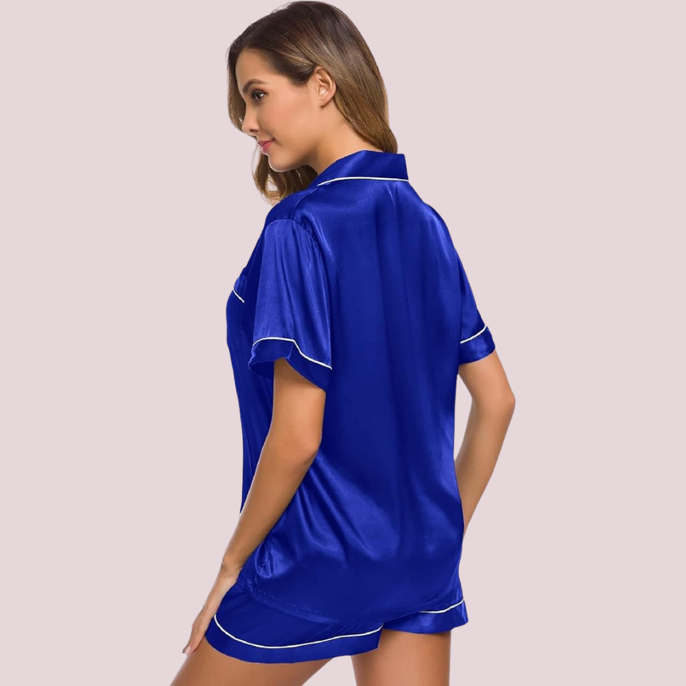 Women Satin Pajama Set Short Sleeve Top and Shorts