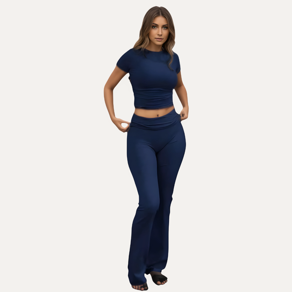 Women’s Two Piece Lounge Set with Crop Top and Flare Pants