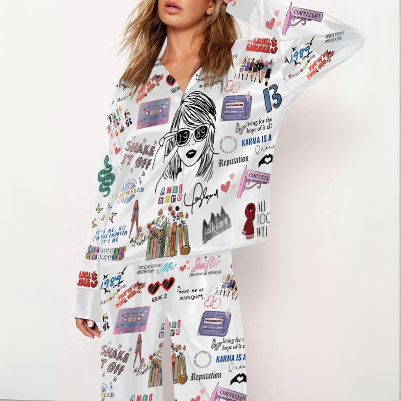 Two Piece Pajama Set With Lapel Collar