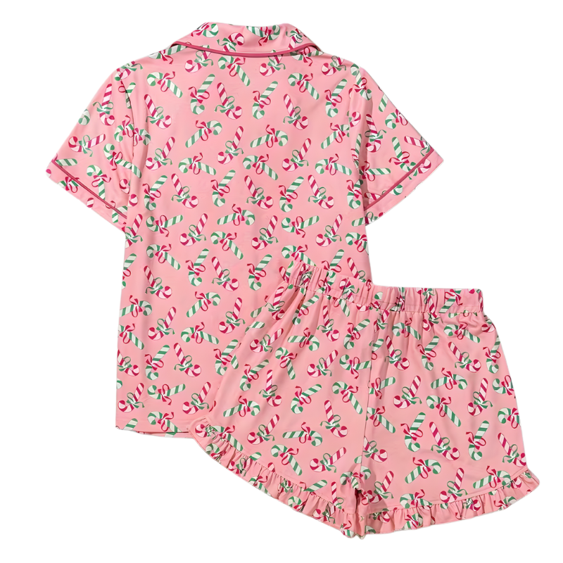 Candy Print Short Sleeve Pajama Set For Women