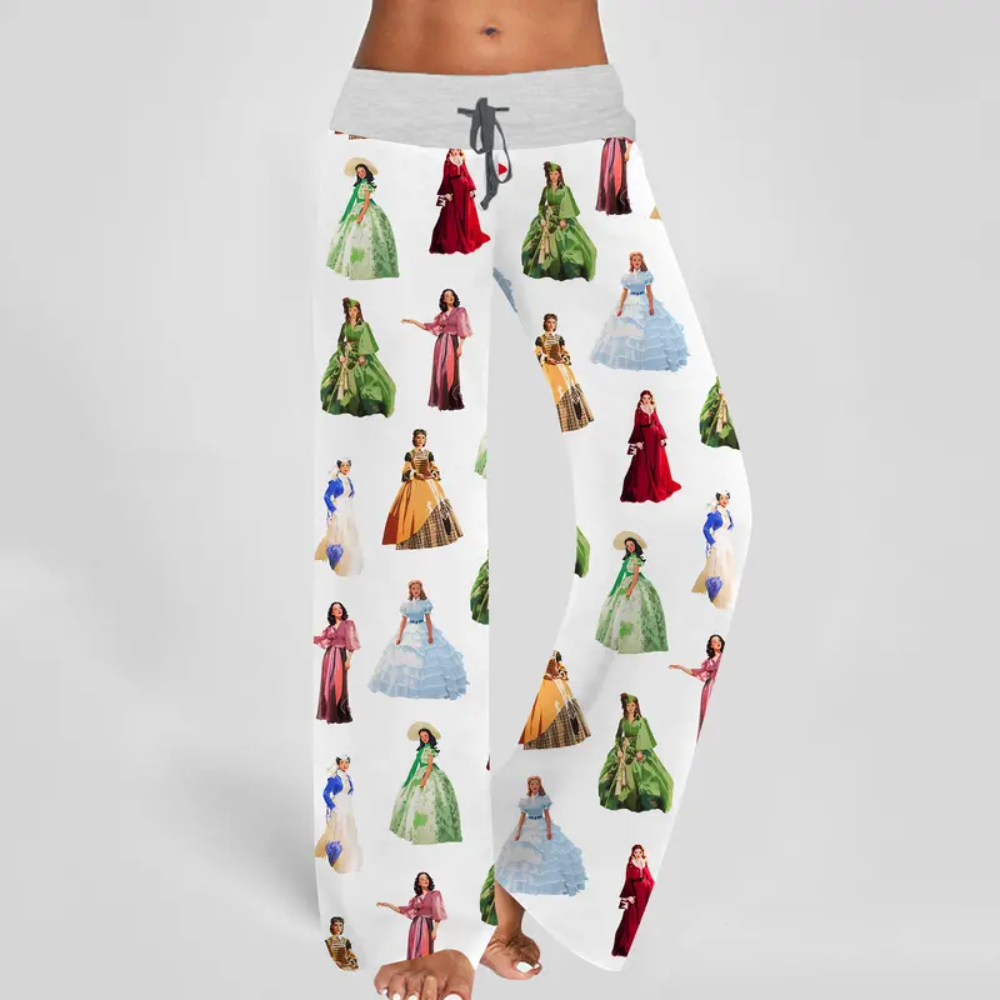Vintage Print Wide Lounge Pants For Women