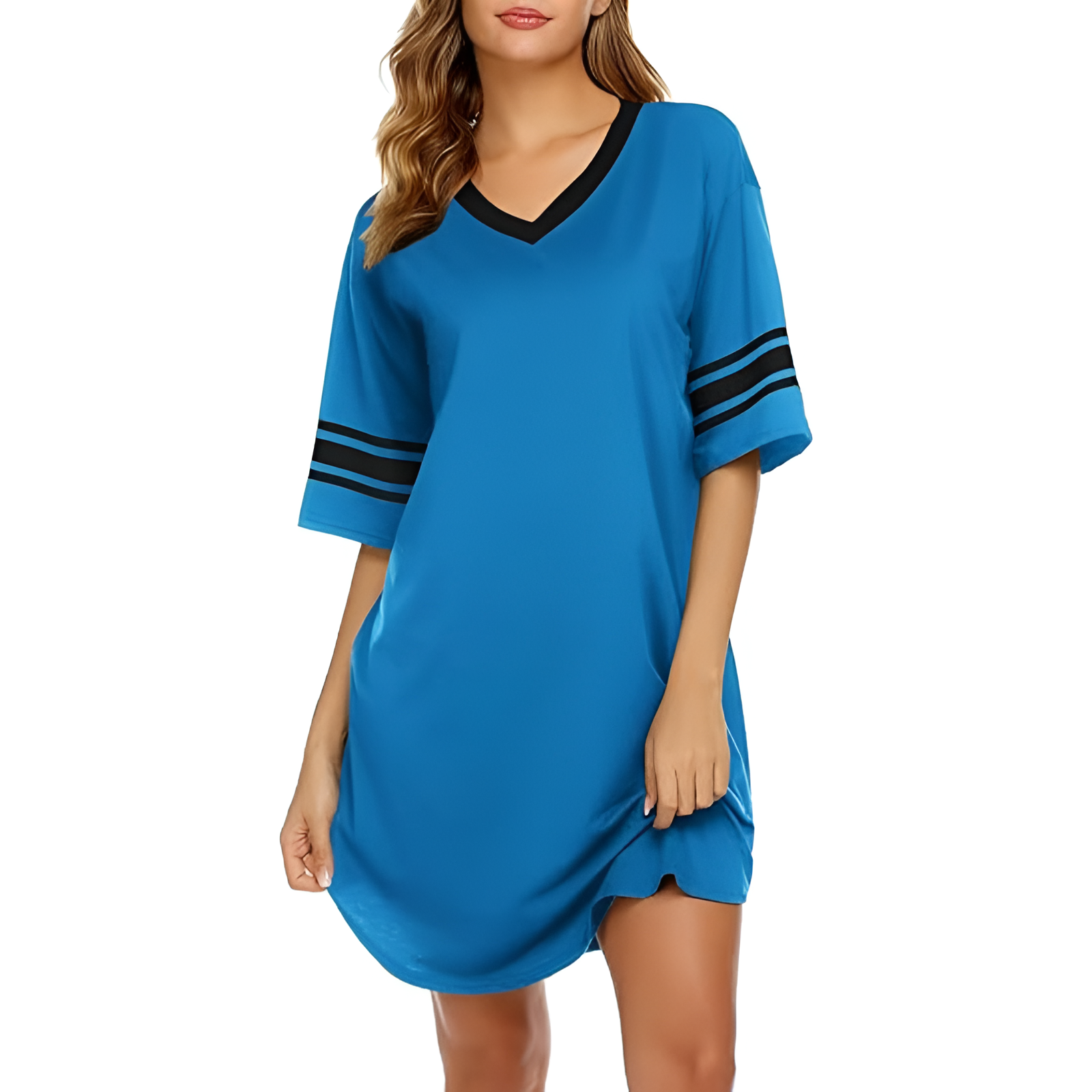 Nightgown Sleepwear With Short Sleeves And Color Block For Women