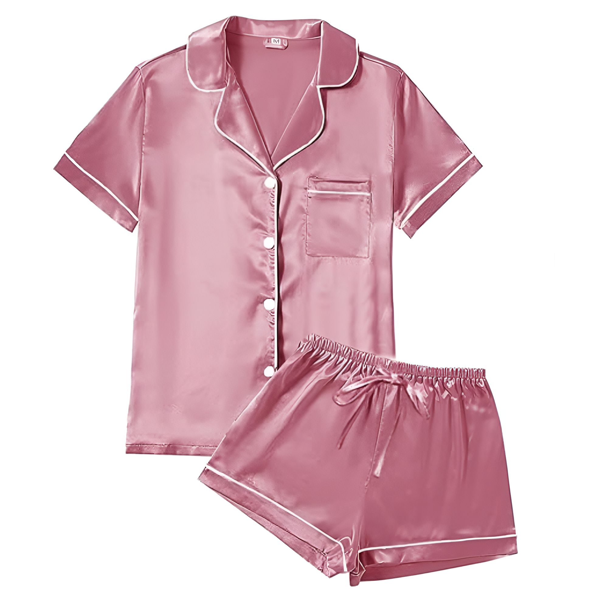 Four Piece Pajama Set With Short Sleeve Shirt And Shorts For Women