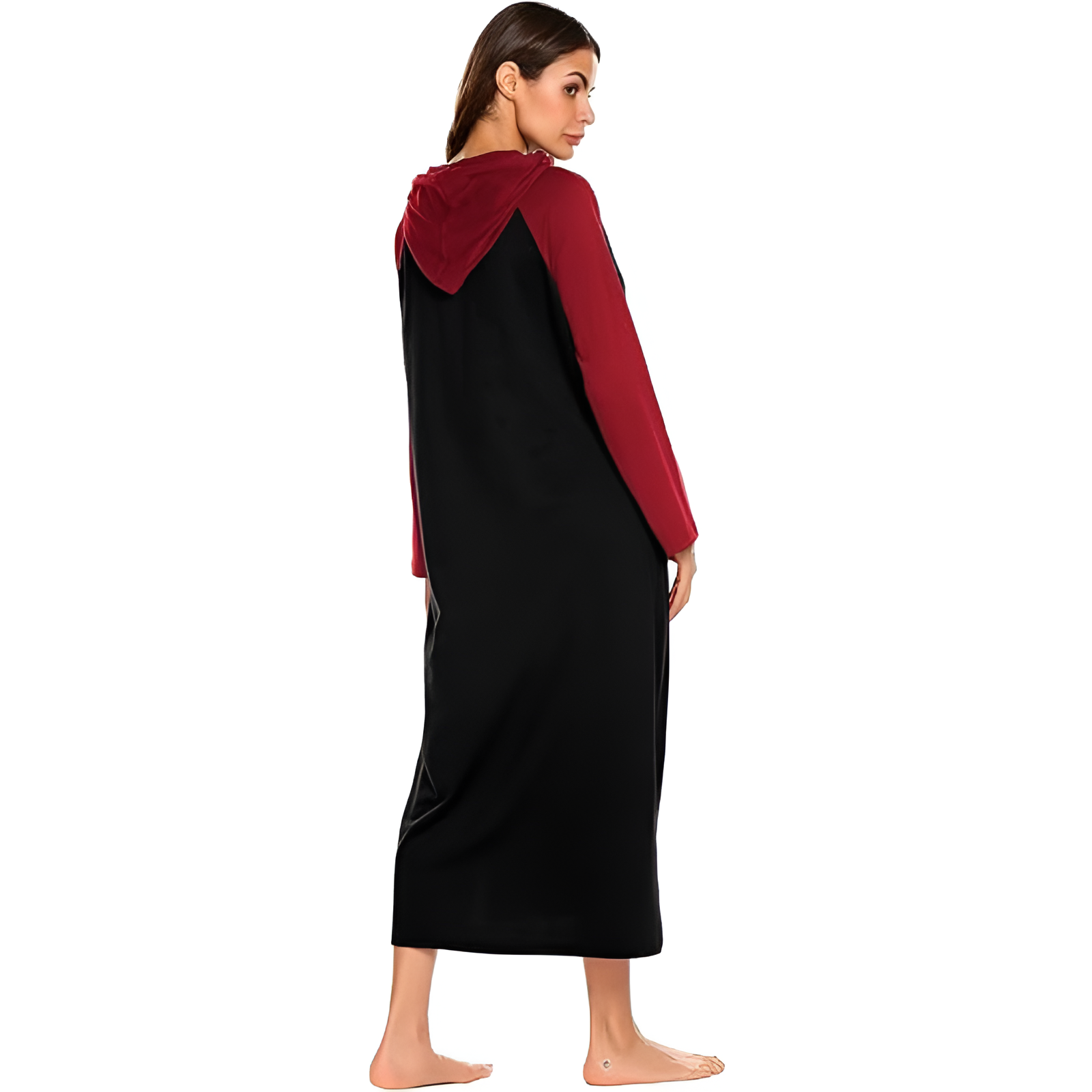 Hooded Nightgown Long Sleeve Full Length Loungewear With Pocket For Women