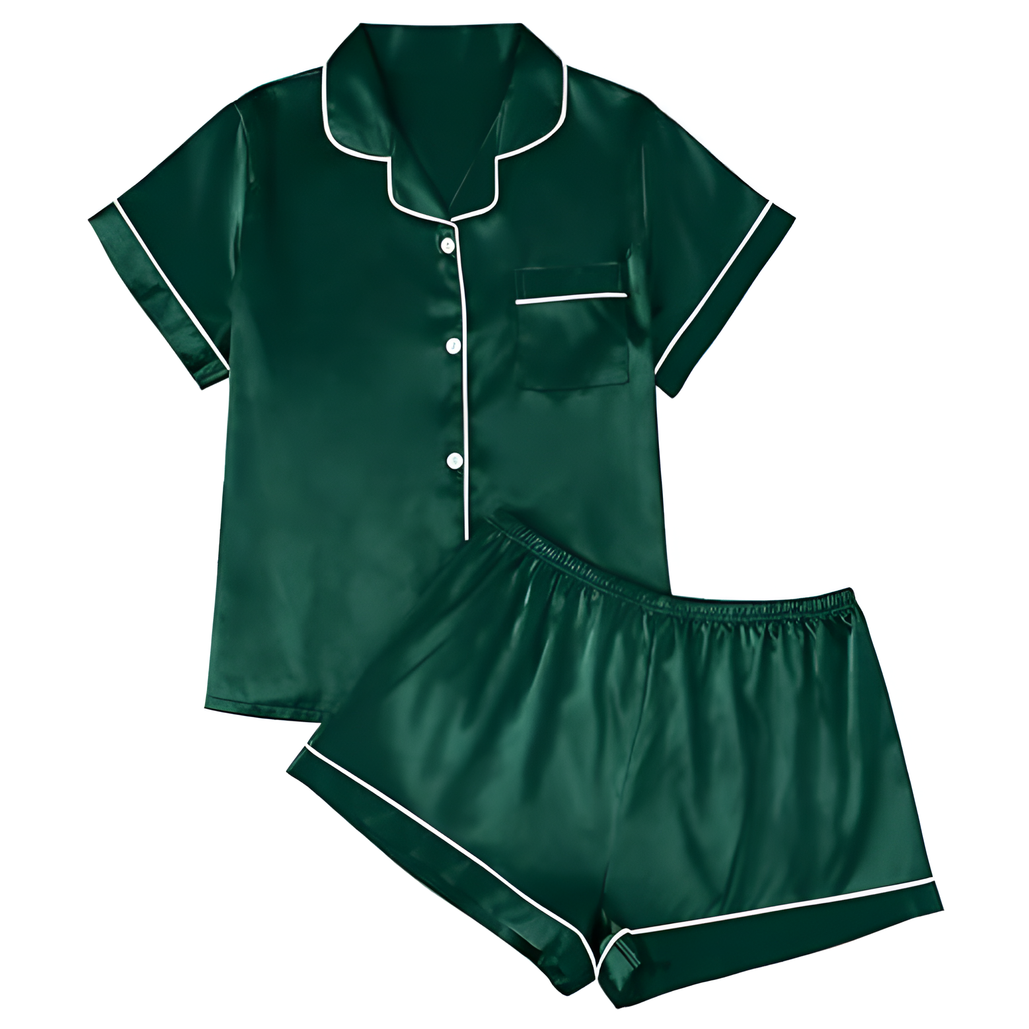 Matching Pajama Set With Button Down Shirt And Lounge Shorts For Women