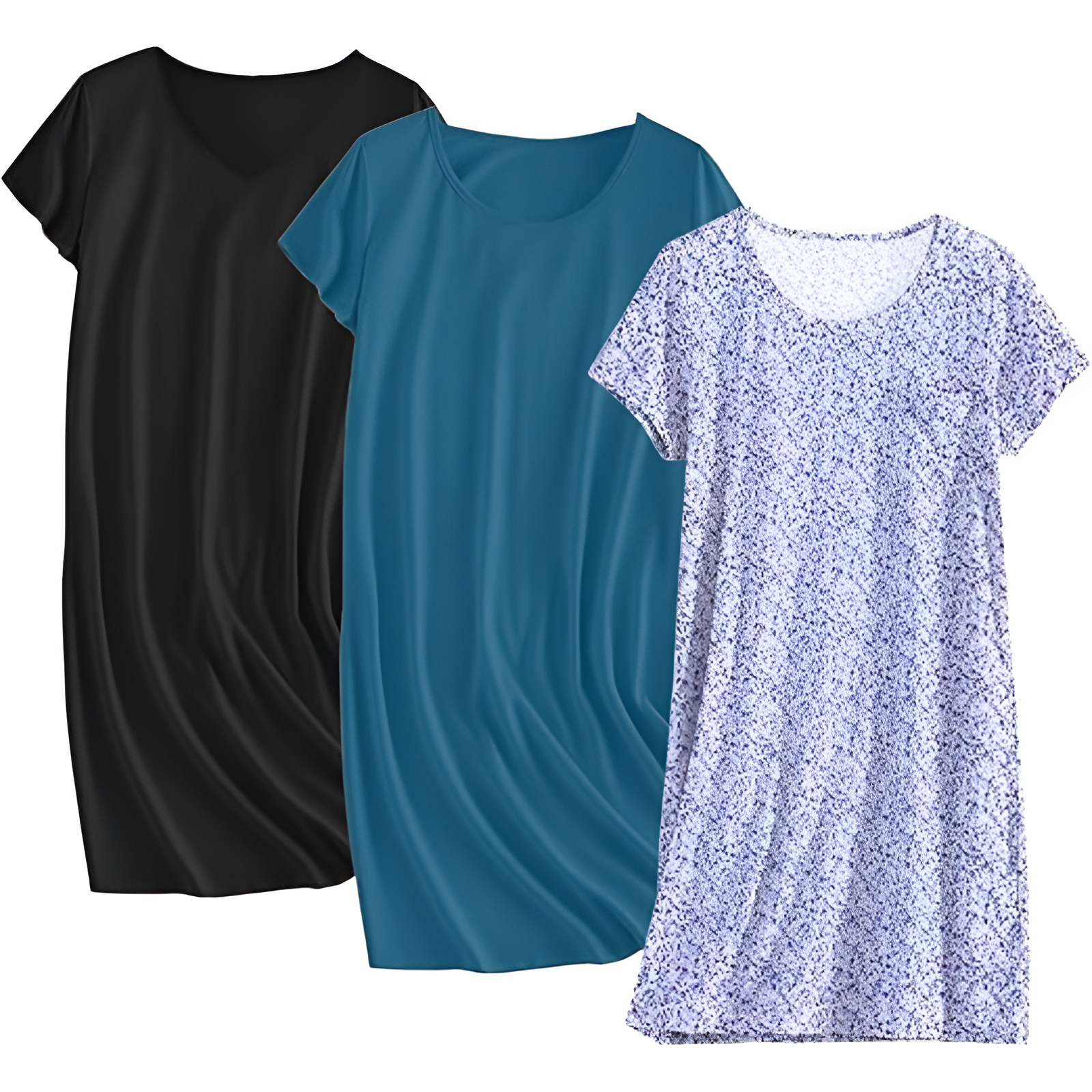 Pack Of 3 Nightgowns Short Sleeve Sleepshirts For Women