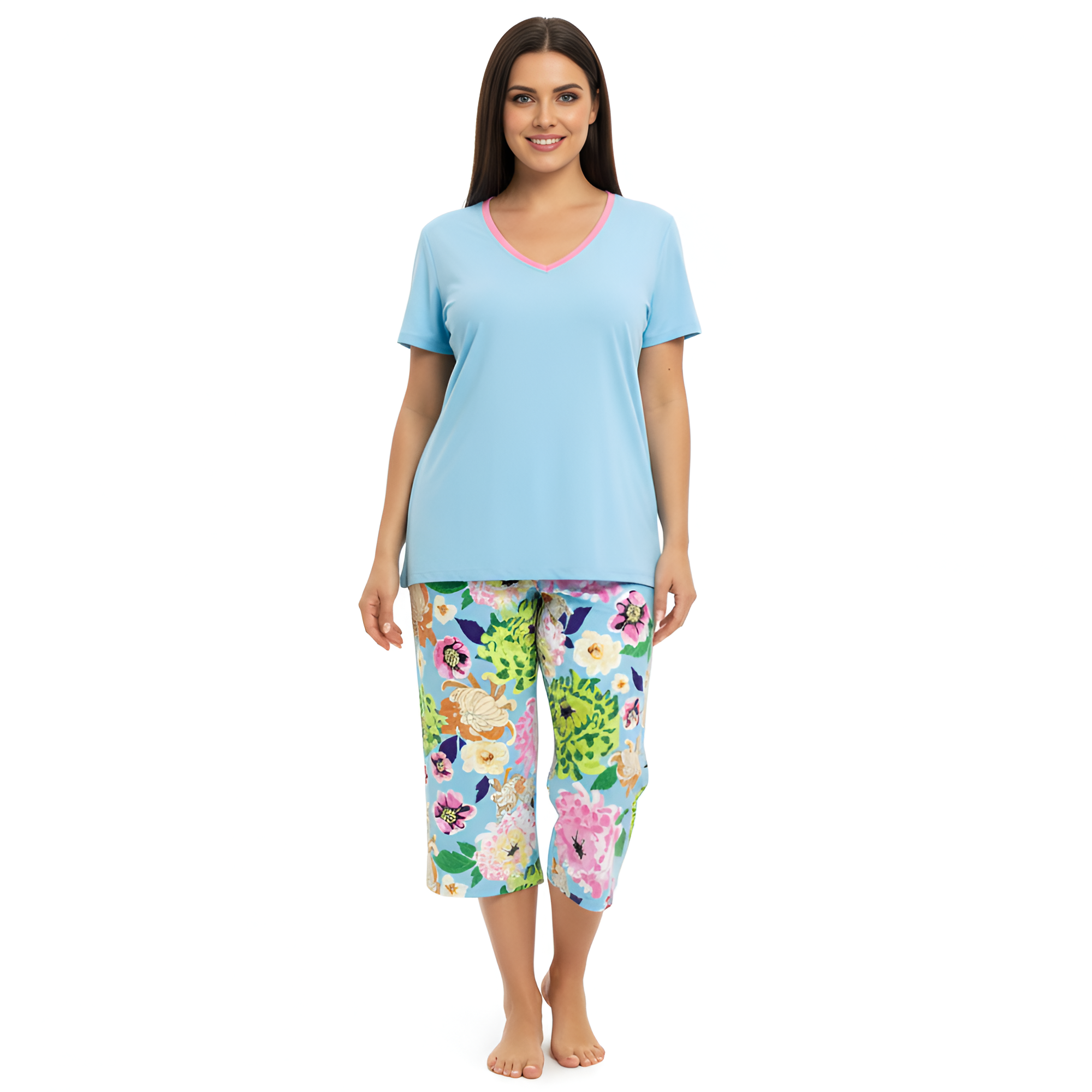 Sleepwear Top And Capri Pajama Pants Set For Women