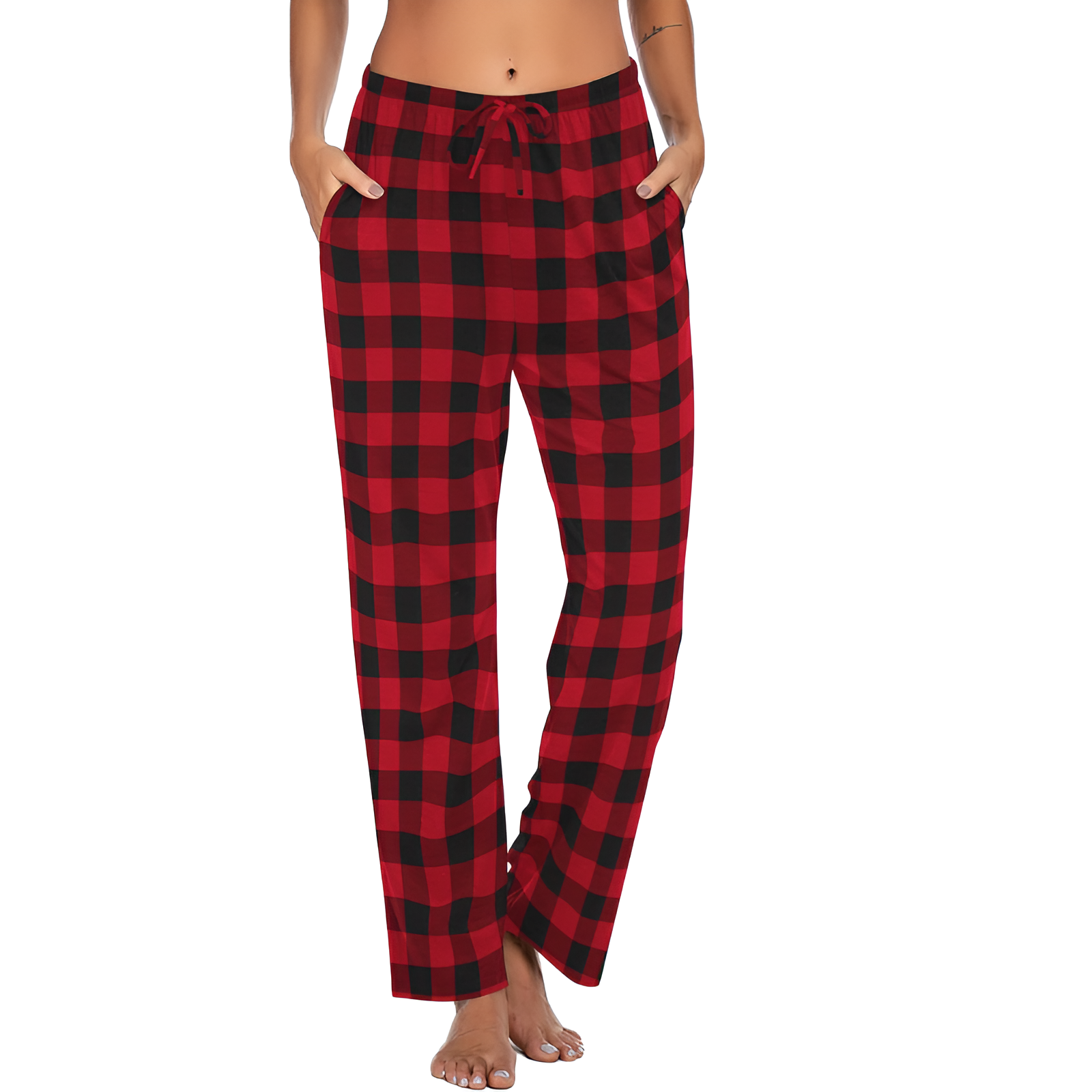 Lightweight Plaid Sleep Lounge Pants With Pockets For Women