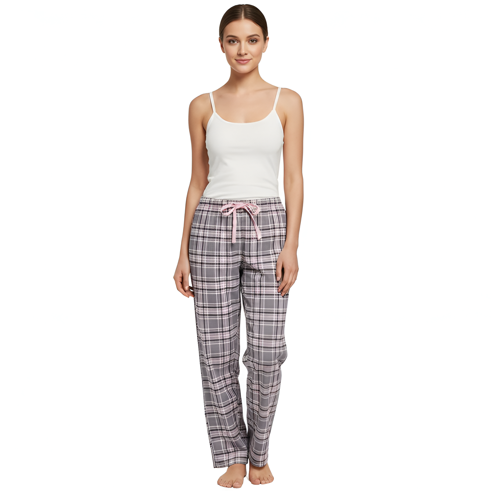 Flannel Plaid Pajama Pants With Drawstring For Women