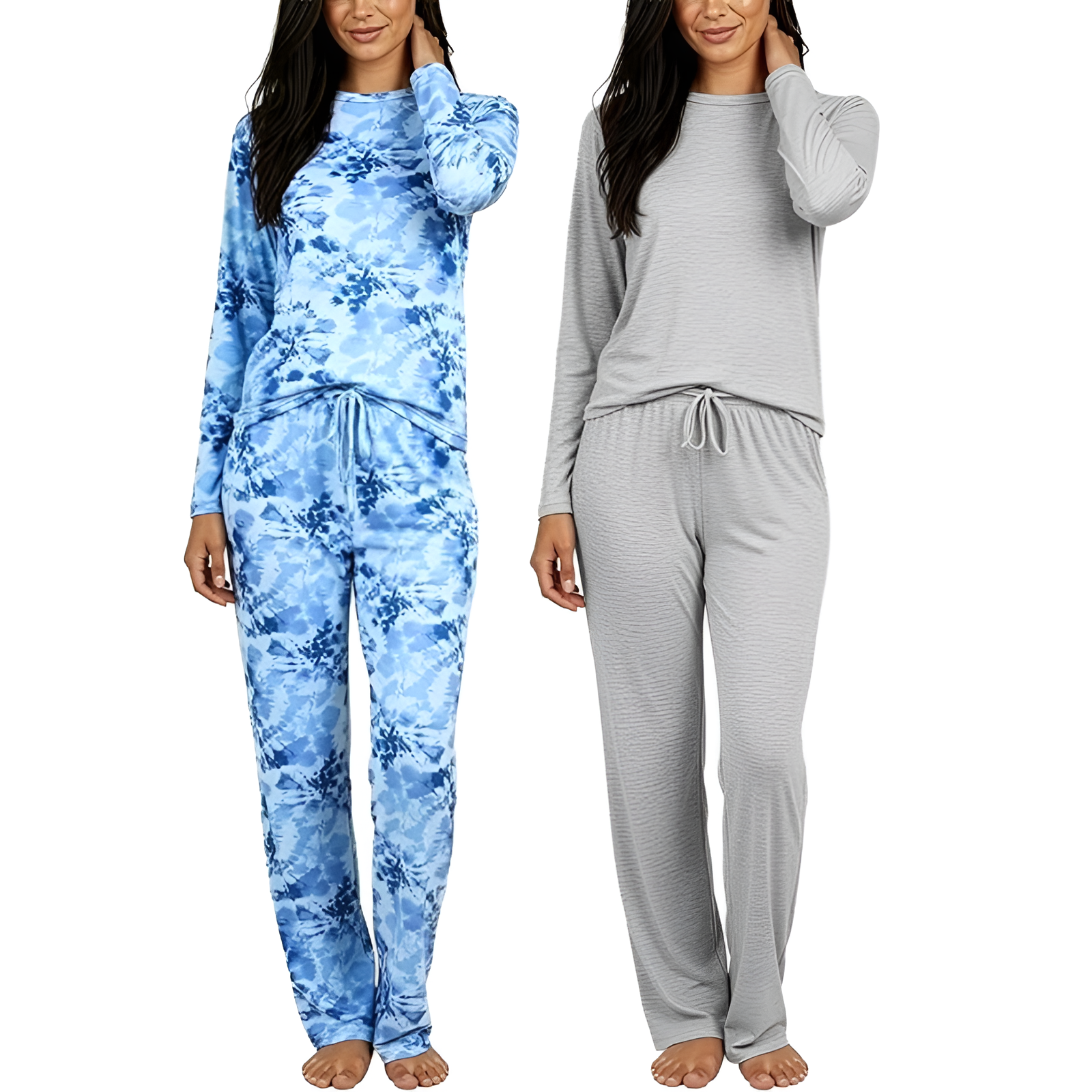 2 Pack Of Long Sleeve Top And Pants Sleepwear Pajama Set For Women