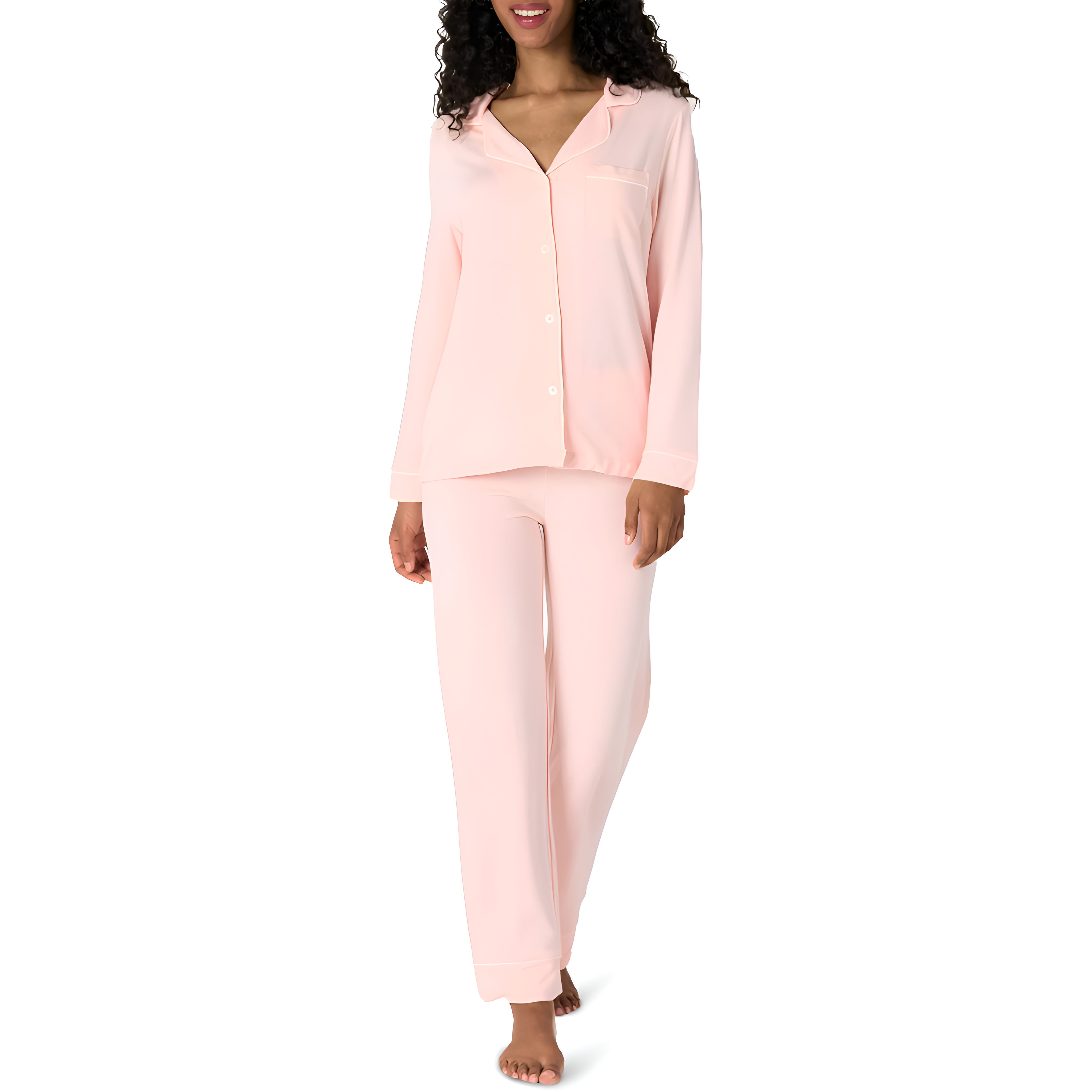 Classic Long Sleeve Button Front Pajama Set For Women