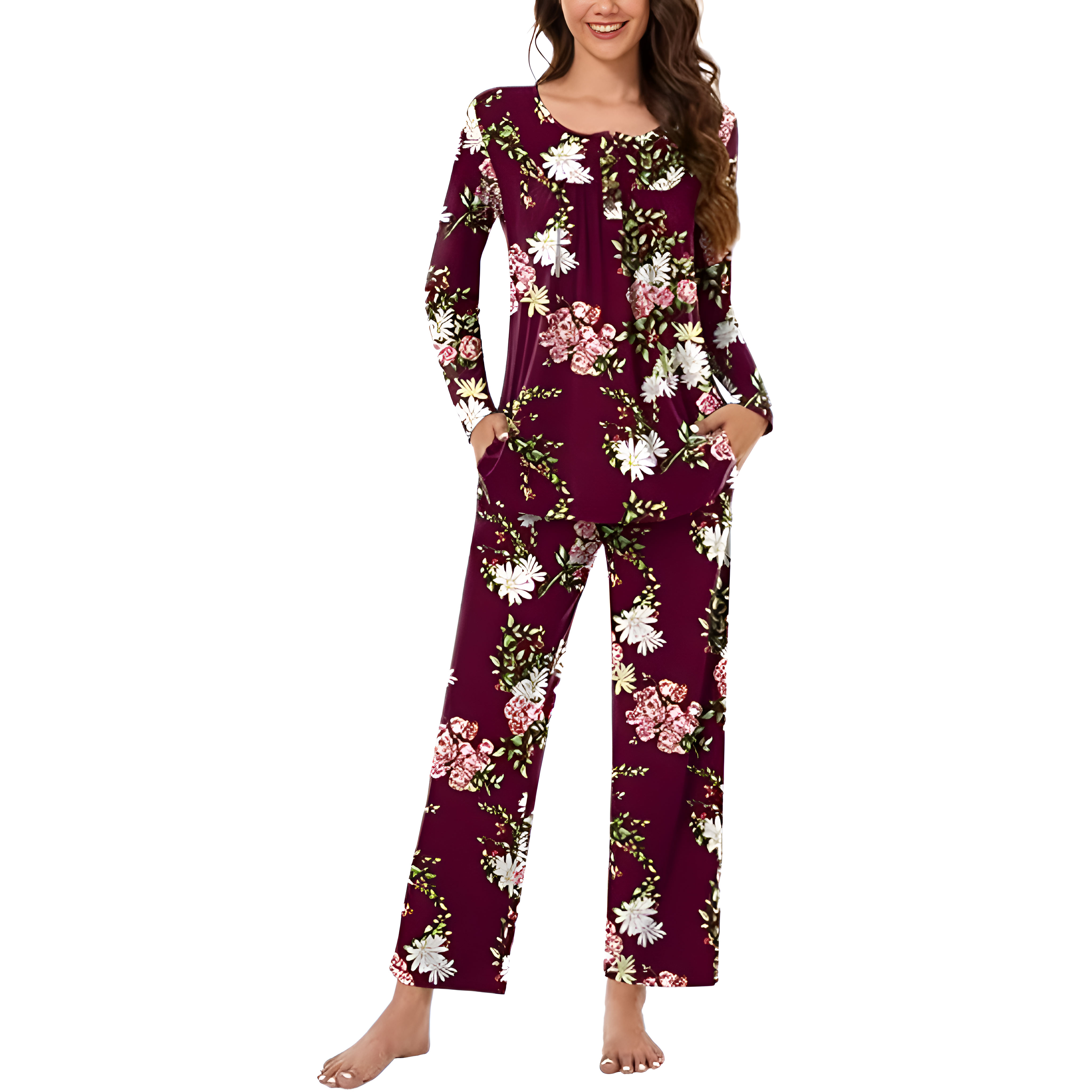 2 Piece Of Long Sleeve Top And Pants Lounge Pajama Set