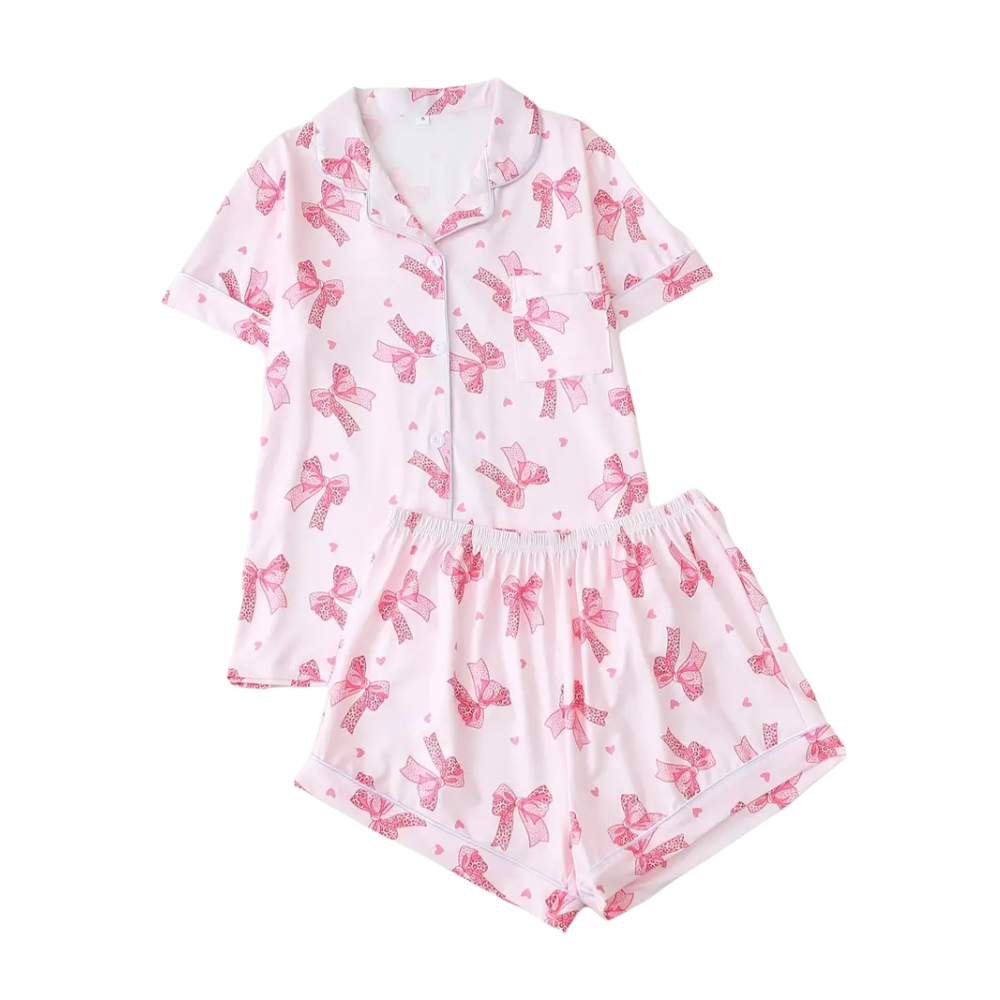 Printed Button Front Shirt And Shorts Pajama Lounge Set For Women