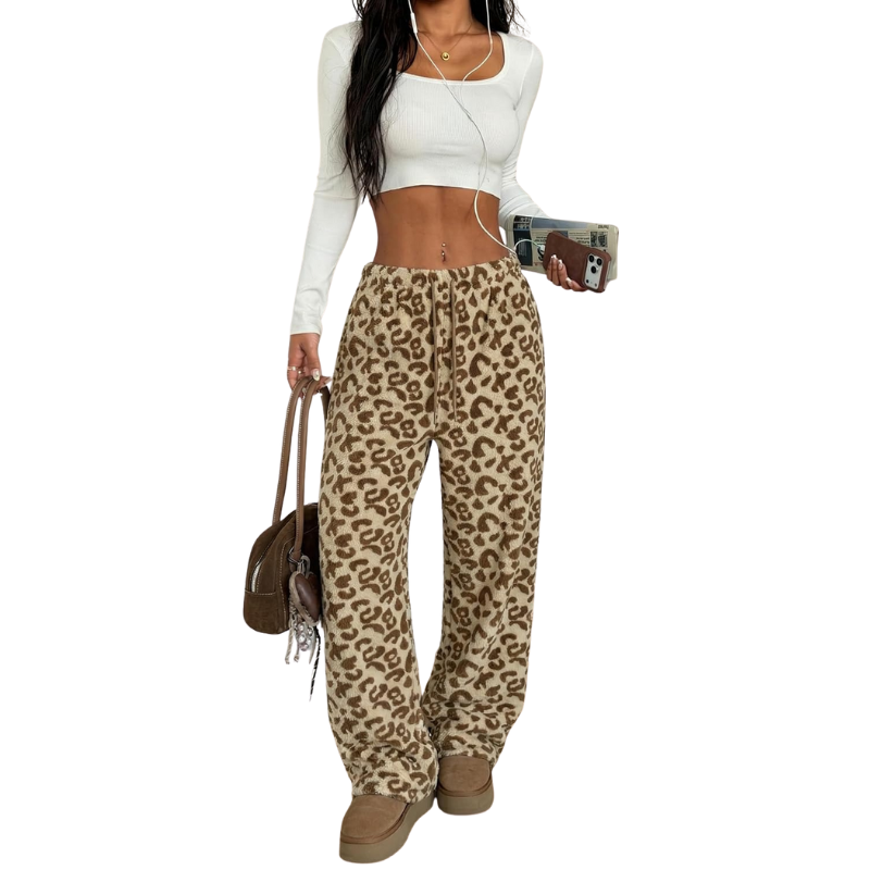 Fuzzy Plush Pajama Pants With Drawstring