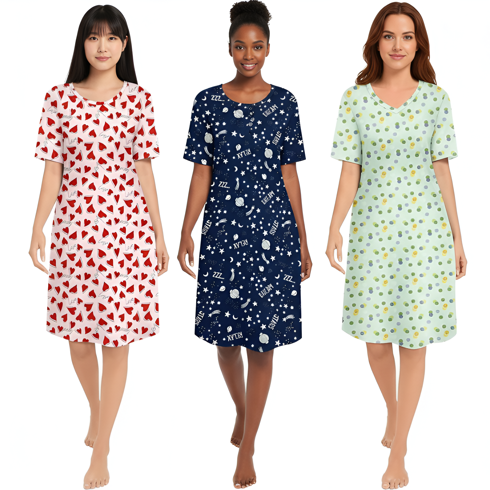 Pack Of 3 Short Sleeve Nightgowns For Women