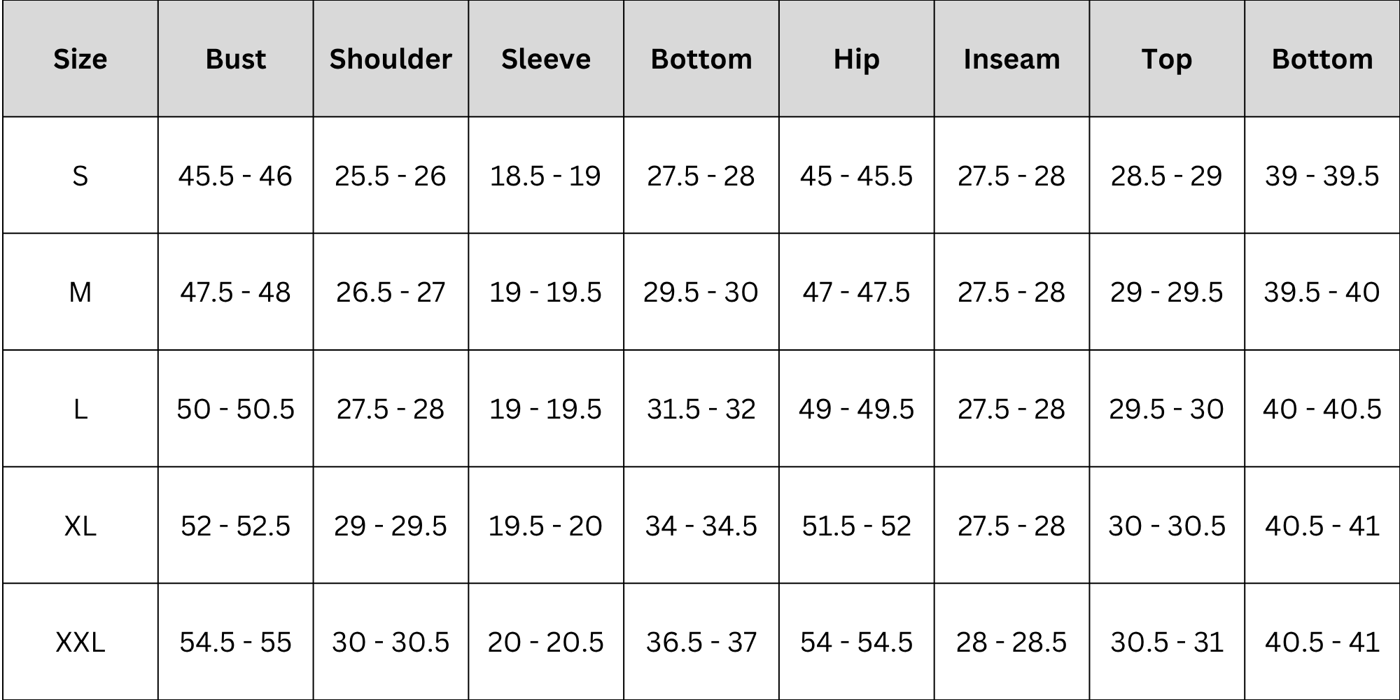 Size Chart