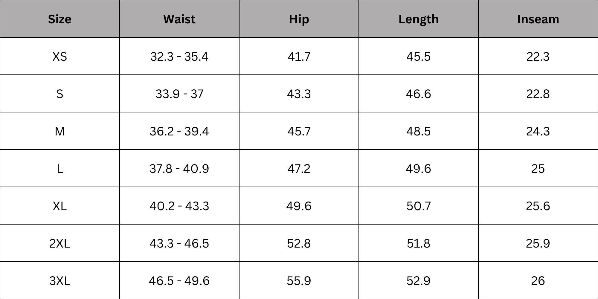 Size Chart