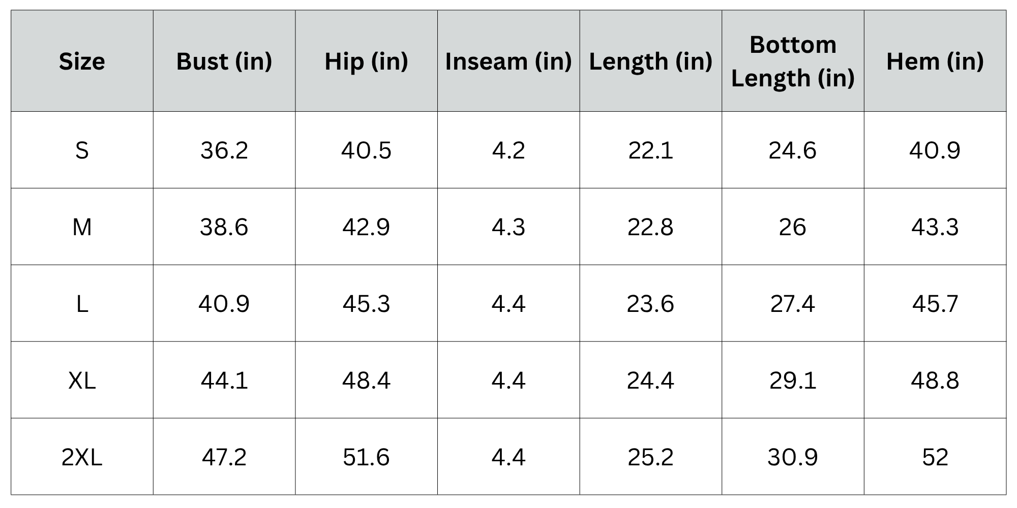 Size Chart
