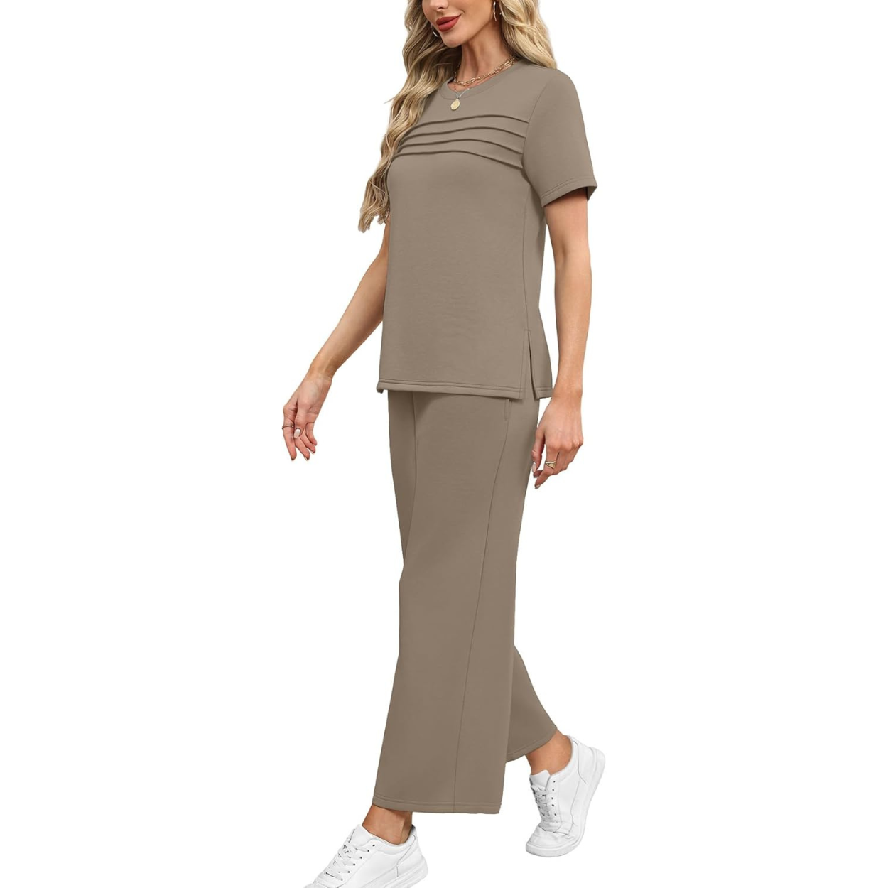 Two Piece Travel Set with Wide Length Pants For Women